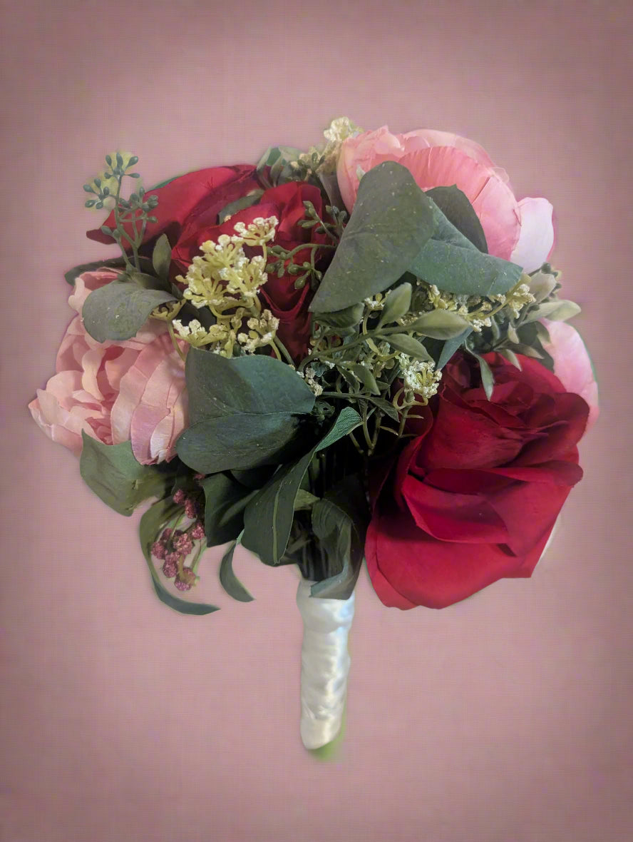 Red Rose & Pink Peony Floral Bouquet – Perfect for Any Occasion, Wedding Bouquet, Wedding Flowers, Artificial Forever Blooms,bridal bouquet, bridal flowers, Home Decor