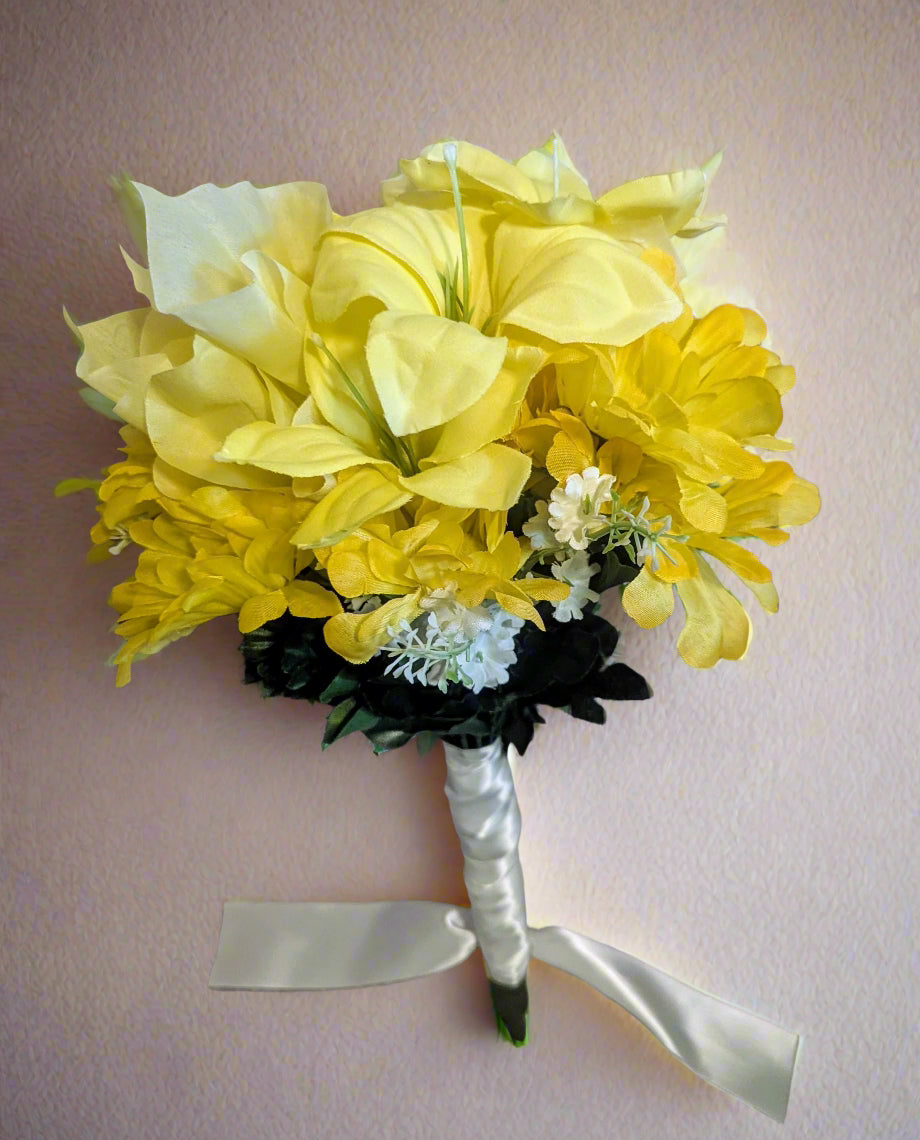 Zinnia, Calla Lily, Mum & Lavender Bridal Flower Bouquet | Yellow Wedding Bouquet – Perfect for Any Occasion, Romantic Bridal Flowers | Wedding Bouquet, Wedding Flowers, Artificial Forever Blooms,bridal bouquet, bridal flowers, Home Decor