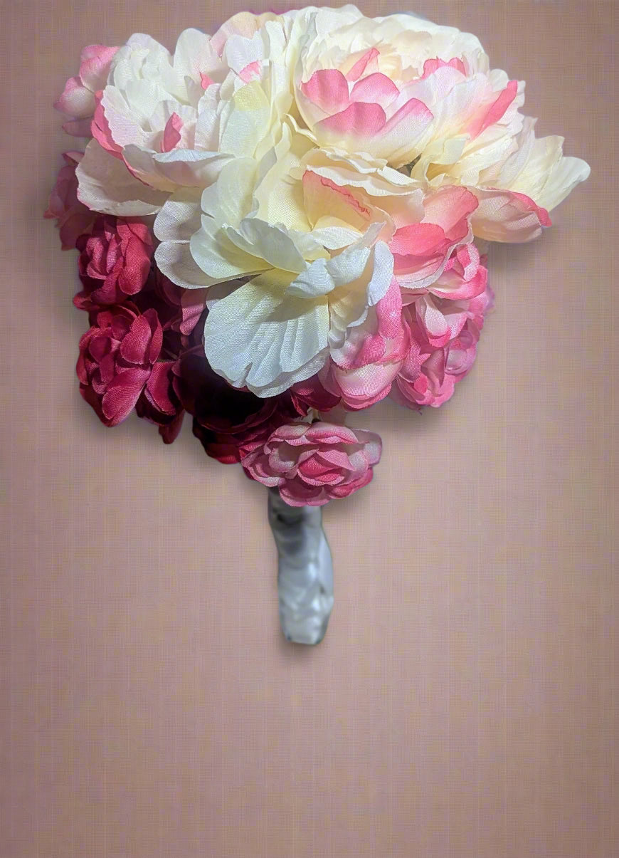 Petite Rose & Bi-Color Peony Flower Bouquet | Pink White Miniature Rose Bridal Flowers | Delicate Artificial Bouquet, small wedding bouquet, Wedding Bouquet, Wedding Flowers, Artificial Forever Blooms,bridal bouquet, bridal flowers, Home Decor