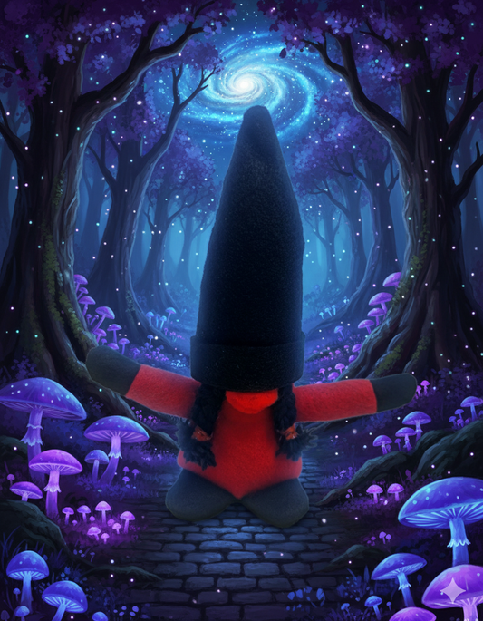 Red and Black Felt Gnome with Braided Yarn Hair, Handmade Felt Gnome with Braided Hair,The Braided Gnome: Red & Black Felt Figurine