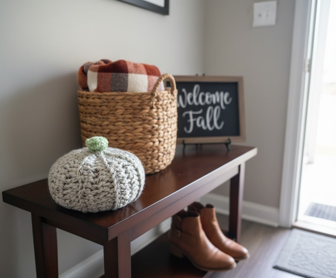 Speckled Cream Crochet Pumpkin, Handmade Rustic Crochet Pumpkin, Cozy Cream Crochet Pumpkin with Tan & Black Flecks