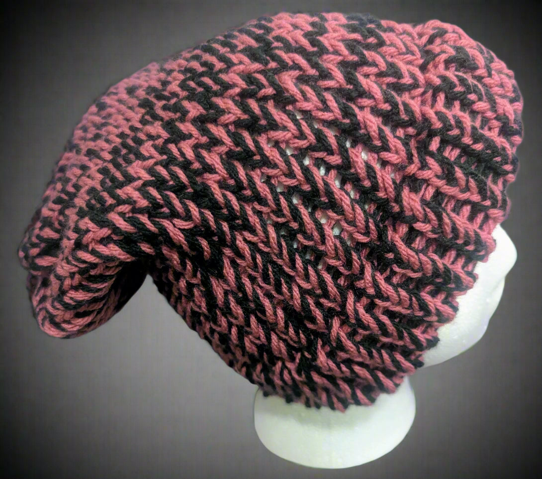 Pink & Black Knit Beanie - Stylish Two-Tone Winter Hat