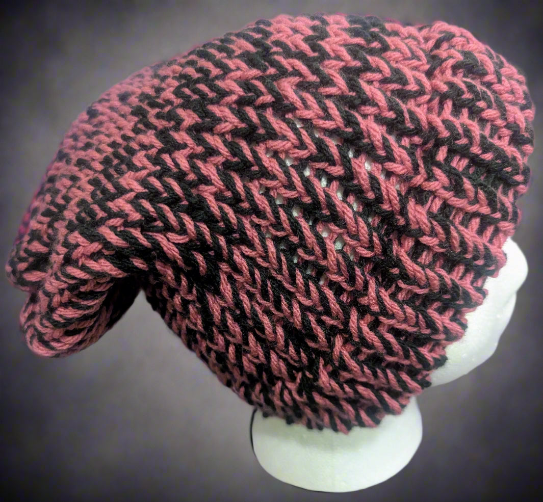 Pink & Black Knit Beanie - Stylish Two-Tone Winter Hat