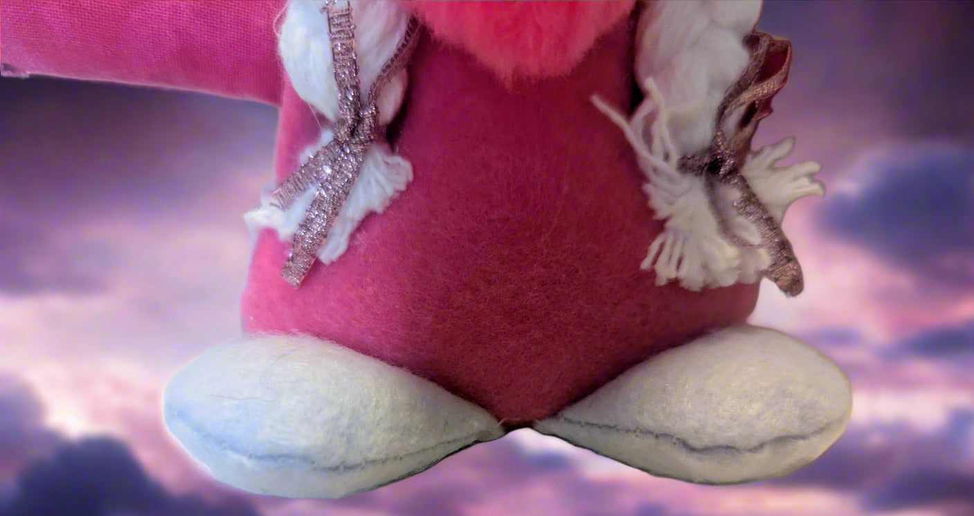 Charming Pink & White Felt Gnome,Handmade Felt Gnome with Braids,Whimsical Pink & White Plush Gnome,Sweetheart Gnome Decor