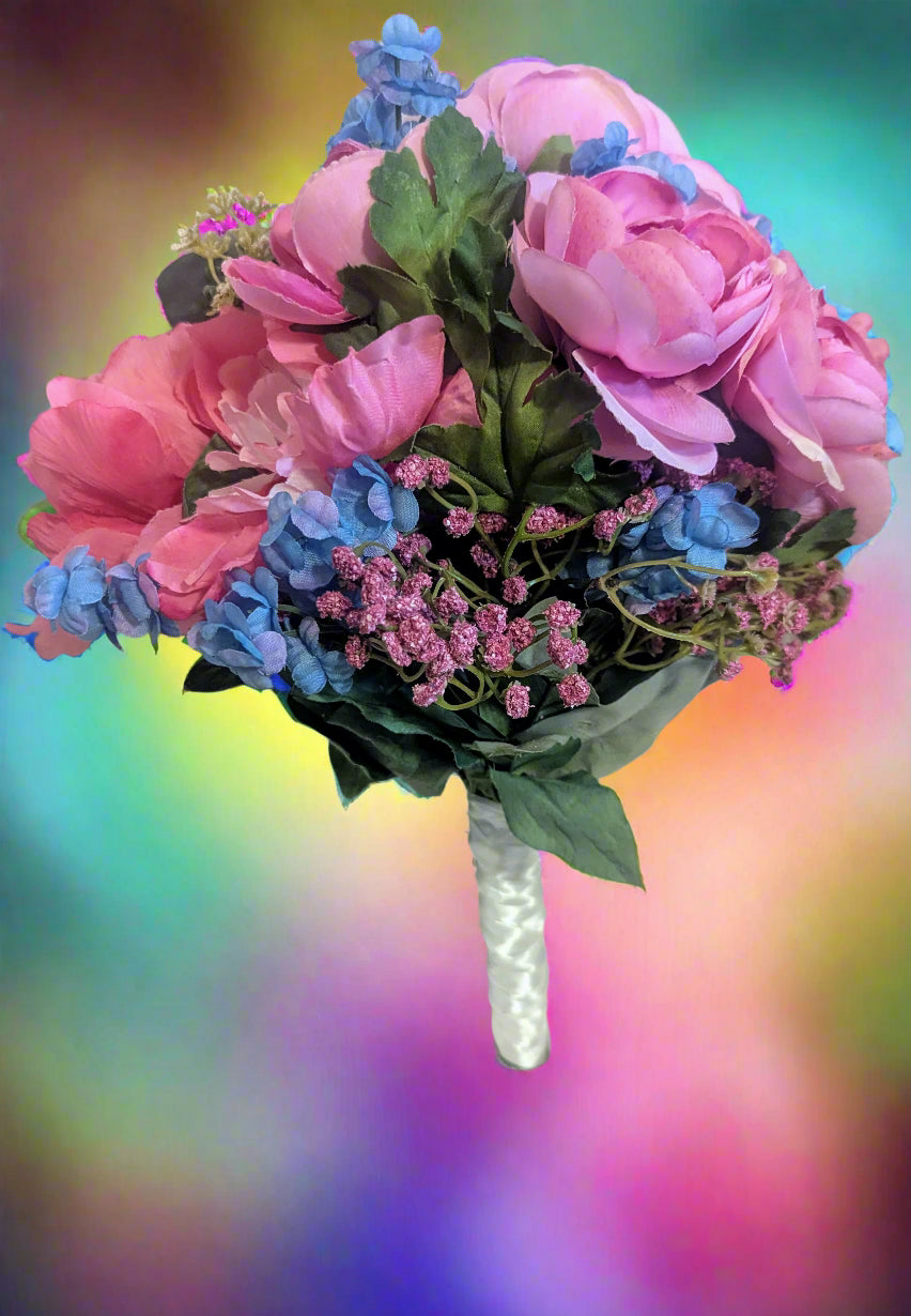 Pink & Blue Ruffle Baby's Breath Wedding Bouquet, home decor