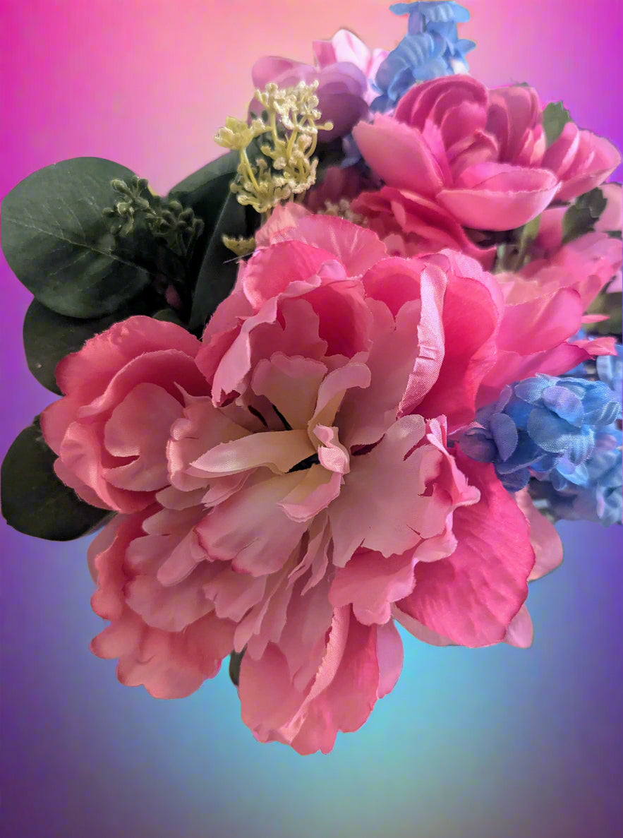 Pink & Blue Ruffle Baby's Breath Wedding Bouquet, home decor