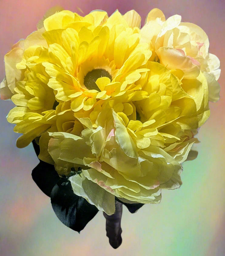Sunflower, Yellow Rose & Peony Wedding Bouquet,home decor