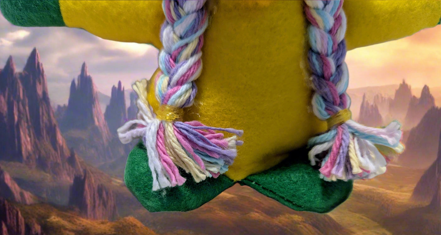 Cheerful Yellow and Green Gnome, Whimsical Yellow and Green Gnome with Colorful Yarn Hair, Handcrafted Yellow and Green Gnome,