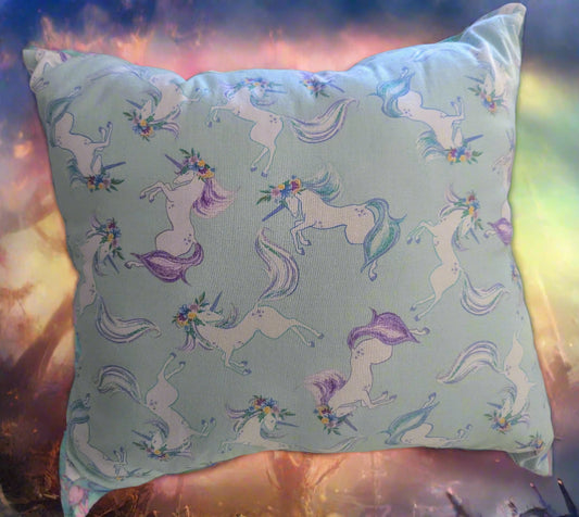 Enchanted Unicorn & Floral Reversible Pillow, Magical Unicorn and Flowers Reversible Accent Pillow, Reversible Unicorn/Floral Decorative Pillow