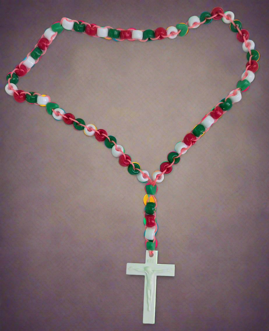 Green White Red Rosary | Catholic Prayer Beads | First Communion Confirmation Gift