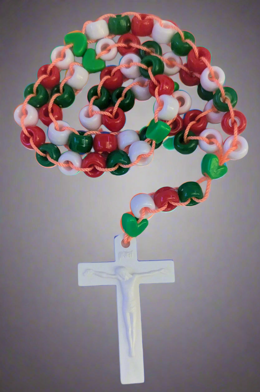 Green White Red Rosary | Catholic Prayer Beads | First Communion Confirmation Gift