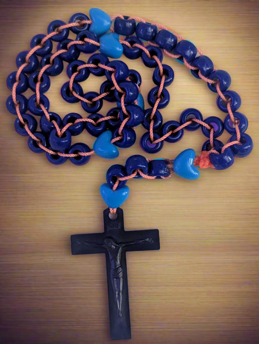 Blue Pony Bead Ladder Rosary - Unique and Handmade