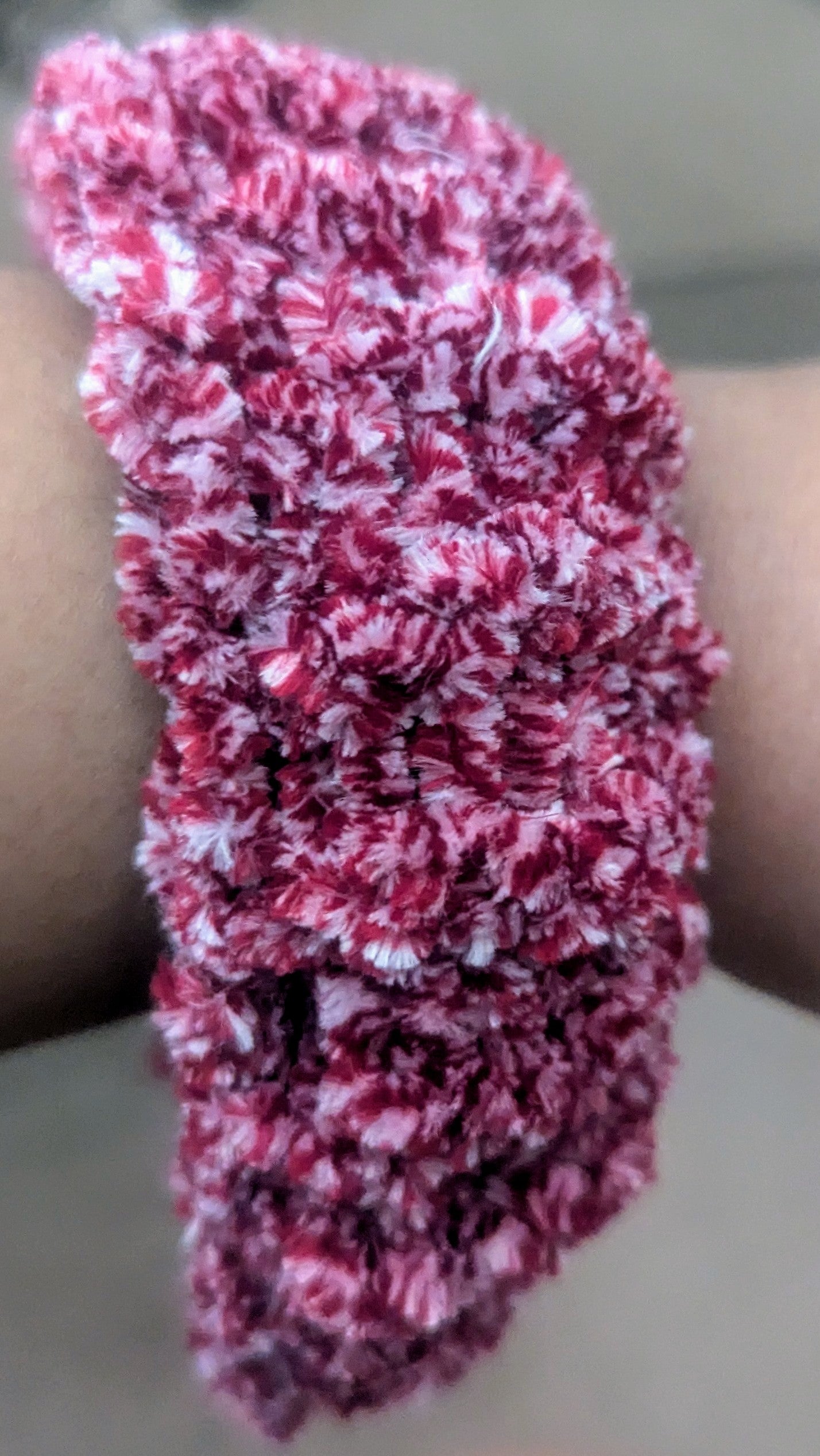 Red & White Chenille Knit Scrunchie, Handmade Red & White Fluffy Scrunchie, Holiday Red & White Knit Scrunchie, Cozy Two-Tone Chenille Scrunchie,