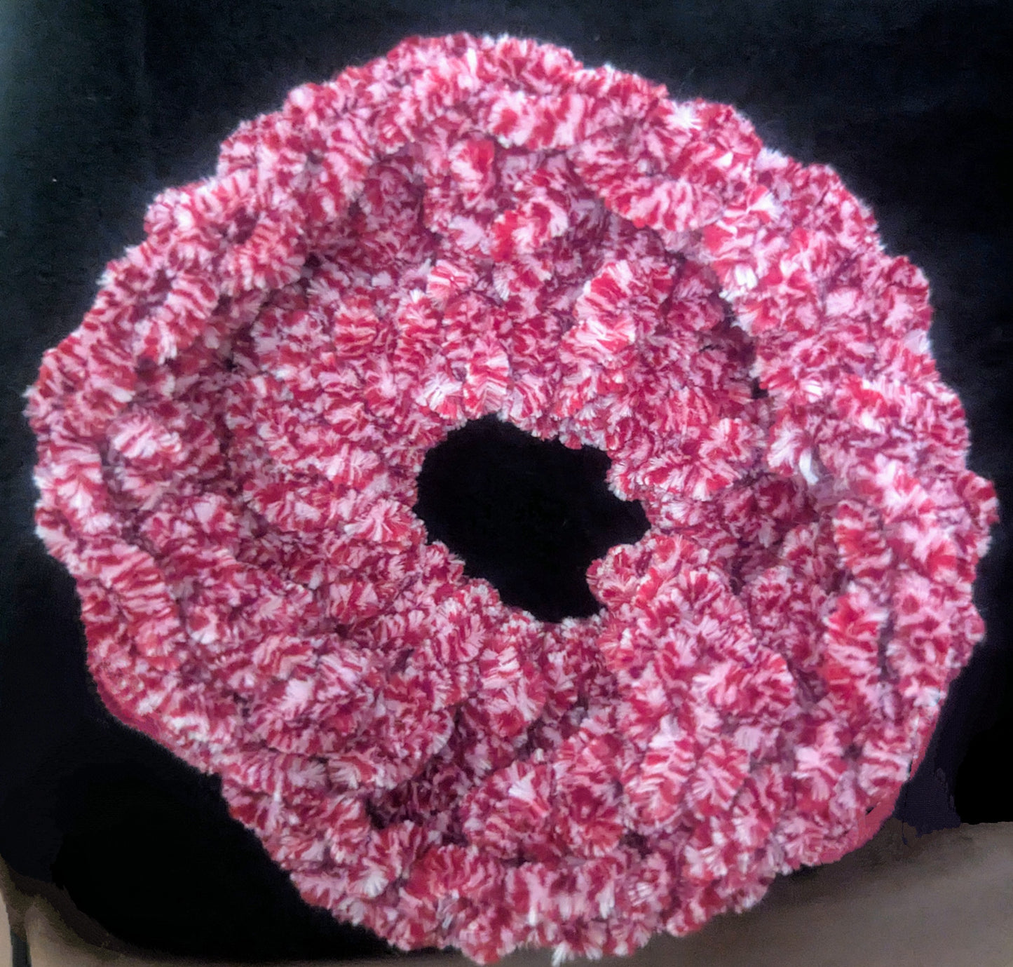 Red & White Chenille Knit Scrunchie, Handmade Red & White Fluffy Scrunchie, Holiday Red & White Knit Scrunchie, Cozy Two-Tone Chenille Scrunchie,