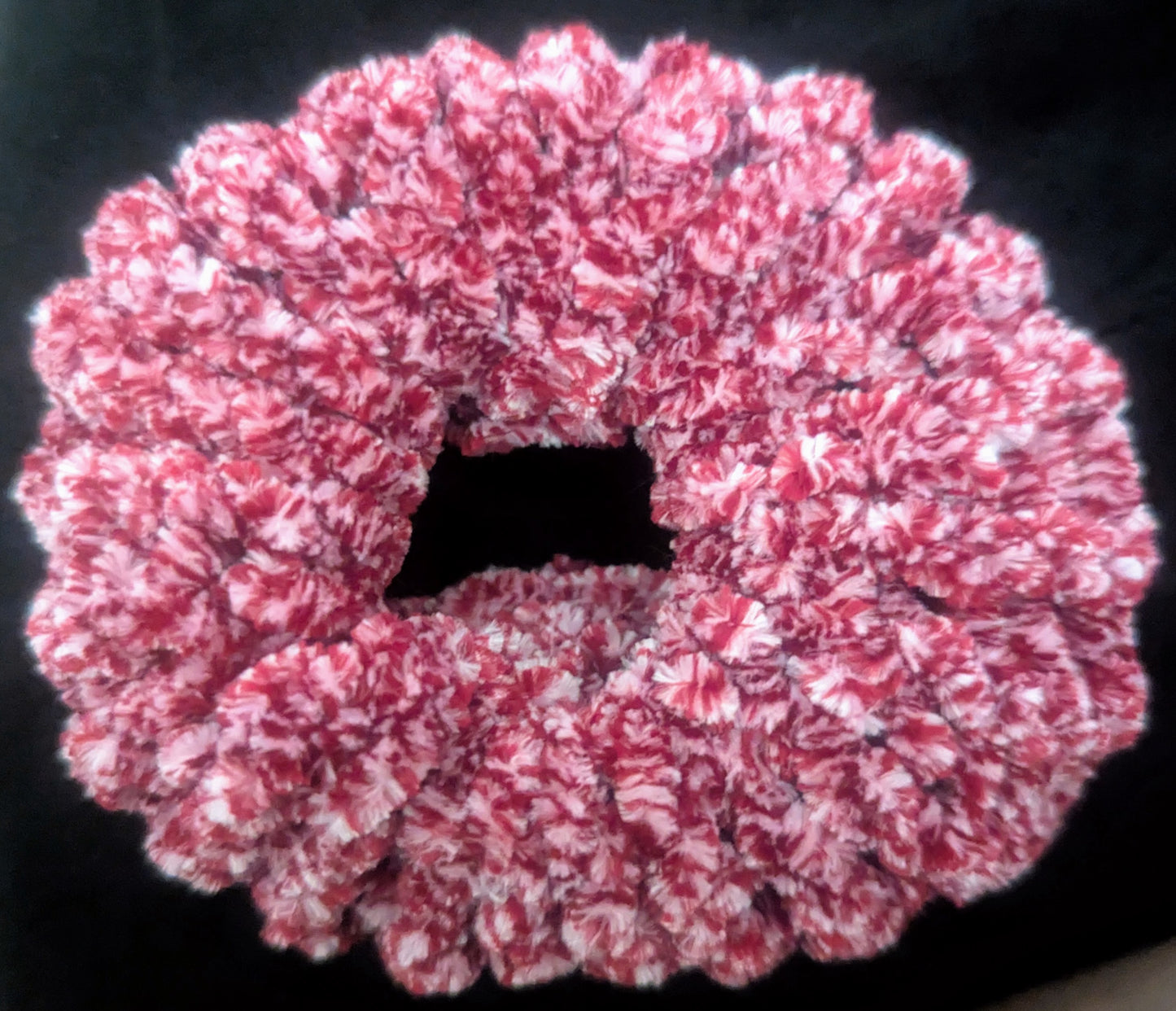 Red & White Chenille Knit Scrunchie, Handmade Red & White Fluffy Scrunchie, Holiday Red & White Knit Scrunchie, Cozy Two-Tone Chenille Scrunchie,