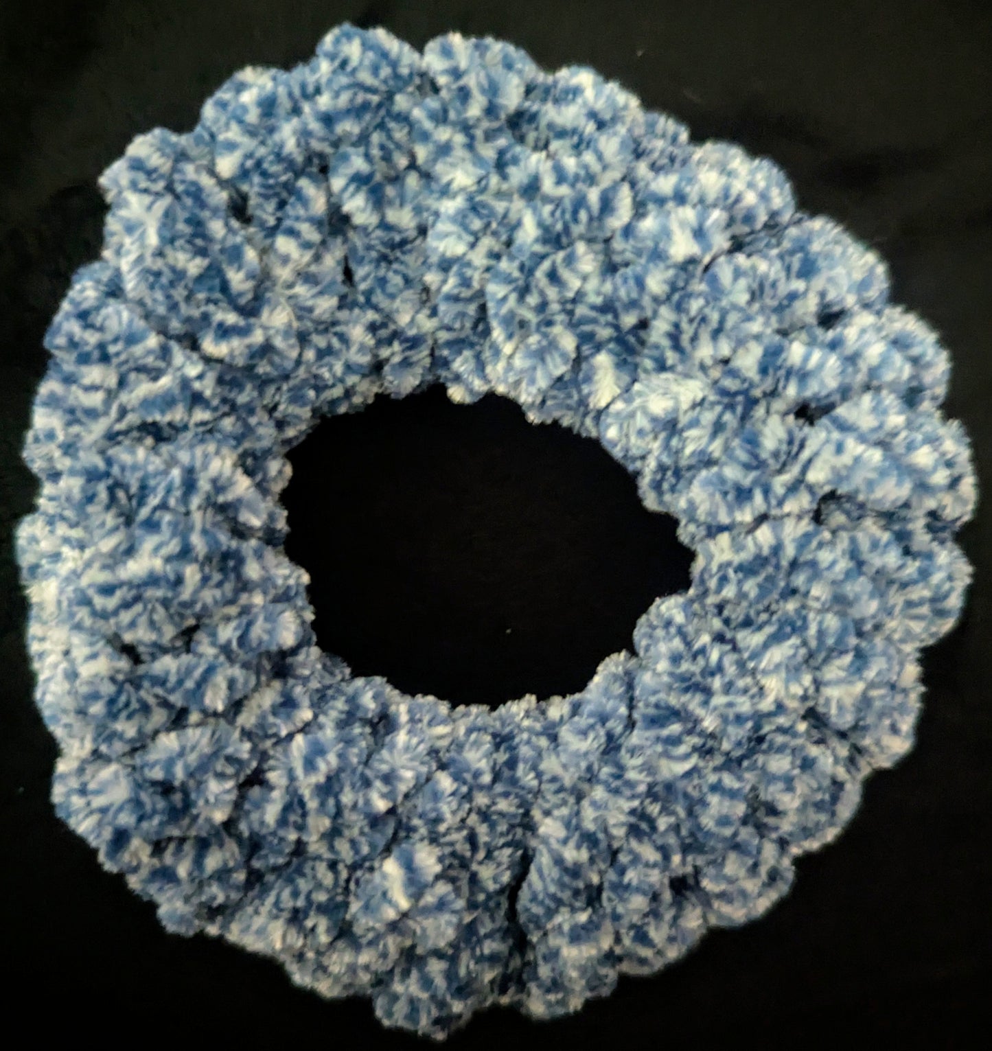 Blue/White Chenille Knit Scrunchie, Blue & White Chenille Knit Scrunchie, Handmade Blue & White Fluffy Scrunchie, Ocean-Inspired Chenille Knit Scrunchie, Cozy Two-Tone Chenille Scrunchie,