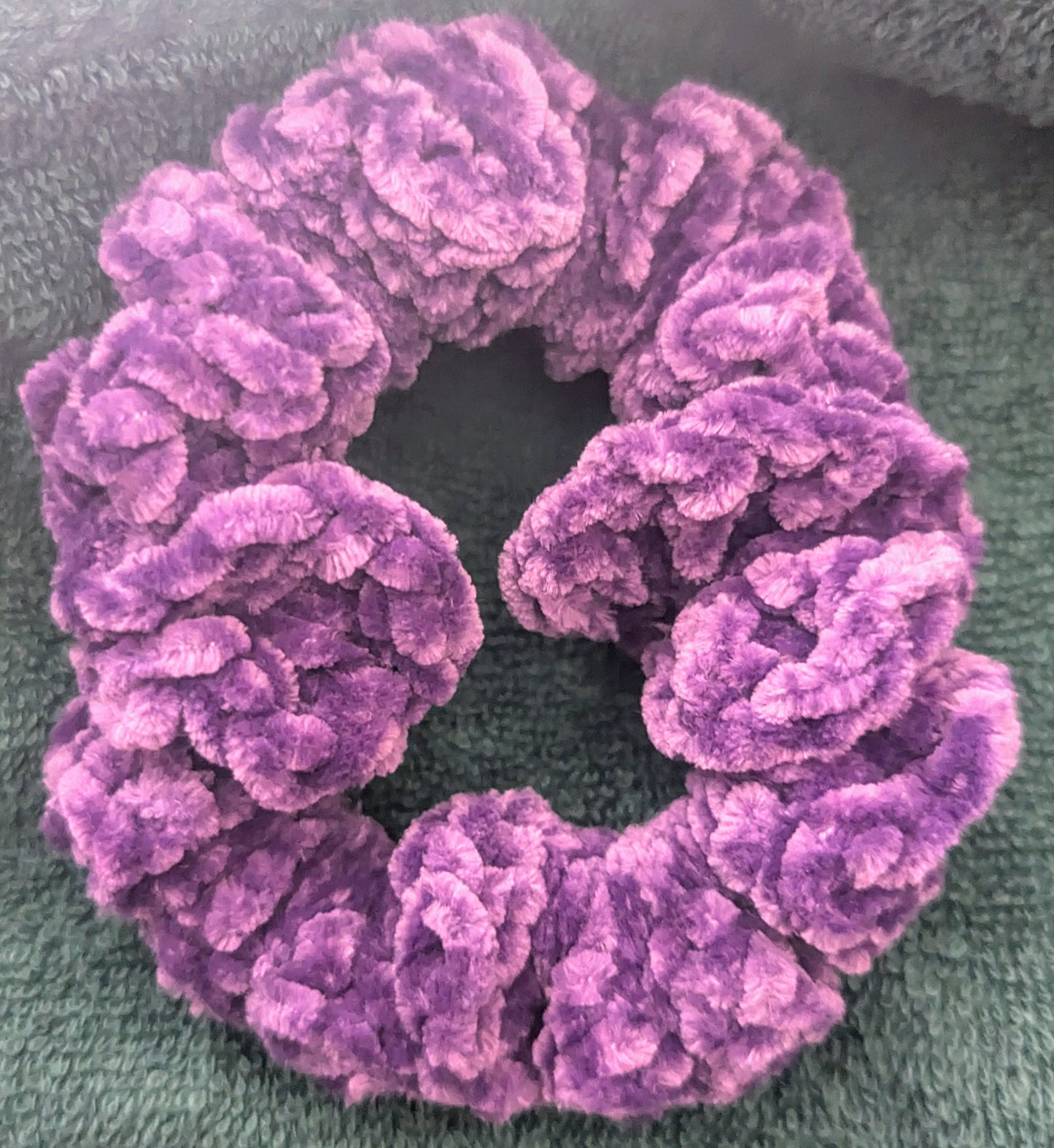 Purple Chenille Crochet Scrunchie, Purple Chenille Crochet Scrunchie, Handmade Purple Fluffy Scrunchie, Cozy Purple Chenille Hair Tie, The Lavender Fields Knit Scrunchie