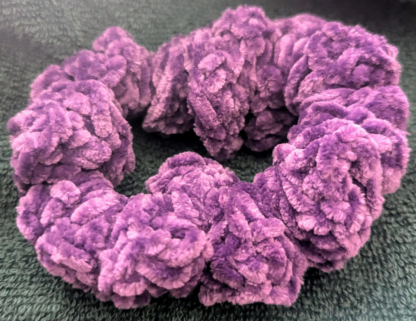 Purple Chenille Crochet Scrunchie, Purple Chenille Crochet Scrunchie, Handmade Purple Fluffy Scrunchie, Cozy Purple Chenille Hair Tie, The Lavender Fields Knit Scrunchie