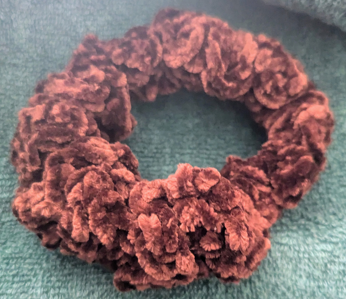 Brown Chenille Crochet Scrunchie, Brown Chenille Crochet Scrunchie, Handmade Brown Fluffy Scrunchie, Cozy Brown Chenille Hair Tie, Neutral-Tone Chenille Scrunchie
