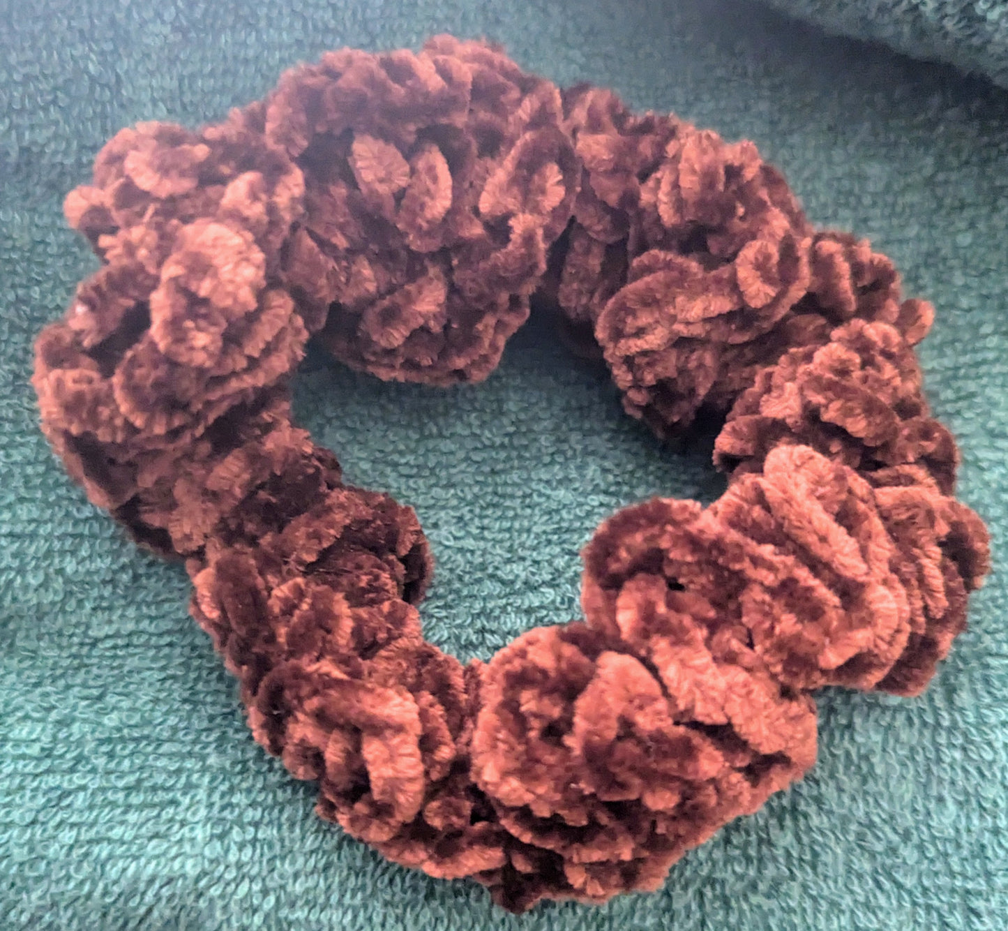 Brown Chenille Crochet Scrunchie, Brown Chenille Crochet Scrunchie, Handmade Brown Fluffy Scrunchie, Cozy Brown Chenille Hair Tie, Neutral-Tone Chenille Scrunchie