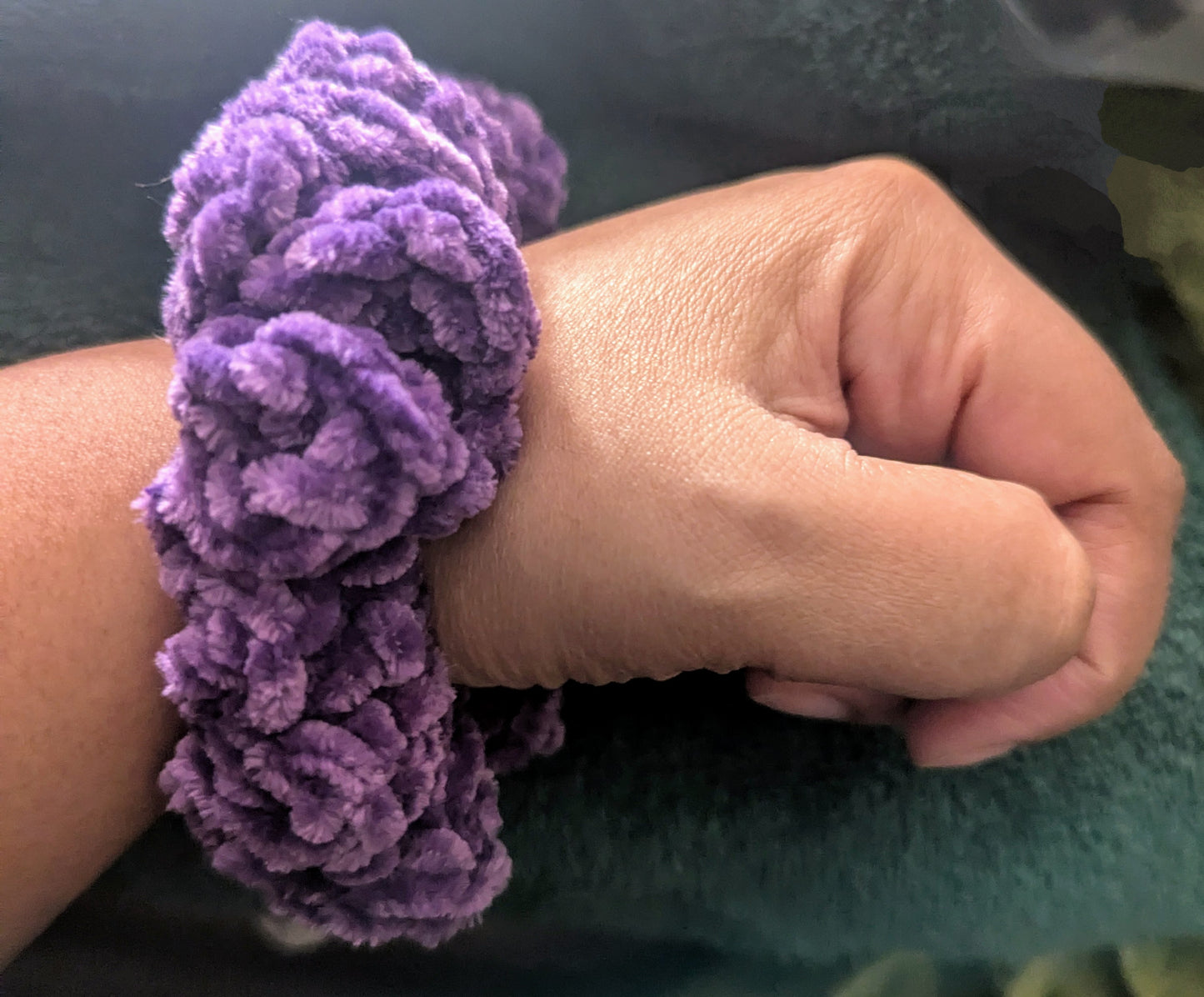 Purple Chenille Crochet Scrunchie, Purple Chenille Crochet Scrunchie, Handmade Purple Fluffy Scrunchie, Cozy Purple Chenille Hair Tie, The Lavender Fields Knit Scrunchie