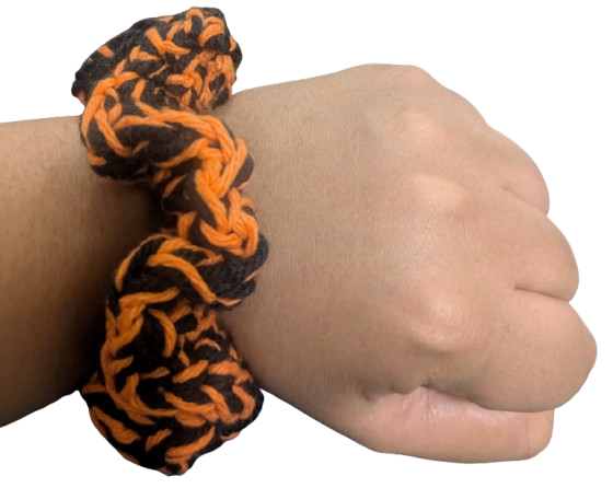 Black & Orange Crochet Scrunchie, Primary & Direct: Black and Orange Crochet Scrunchie, Spooky Season Crochet Scrunchie, Black & Orange, Handmade Halloween Crochet Scrunchie, The Midnight Pumpkin Crochet Scrunchie