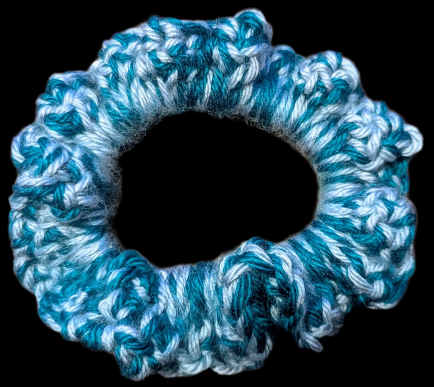 Blue & Teal Crochet Scrunchie, Blue and Teal Crochet Scrunchie, Handmade Blue & Teal Scrunchie, Ocean-Inspired Crochet Scrunchie, Boho Two-Tone Crochet Scrunchie in Blue & Teal,