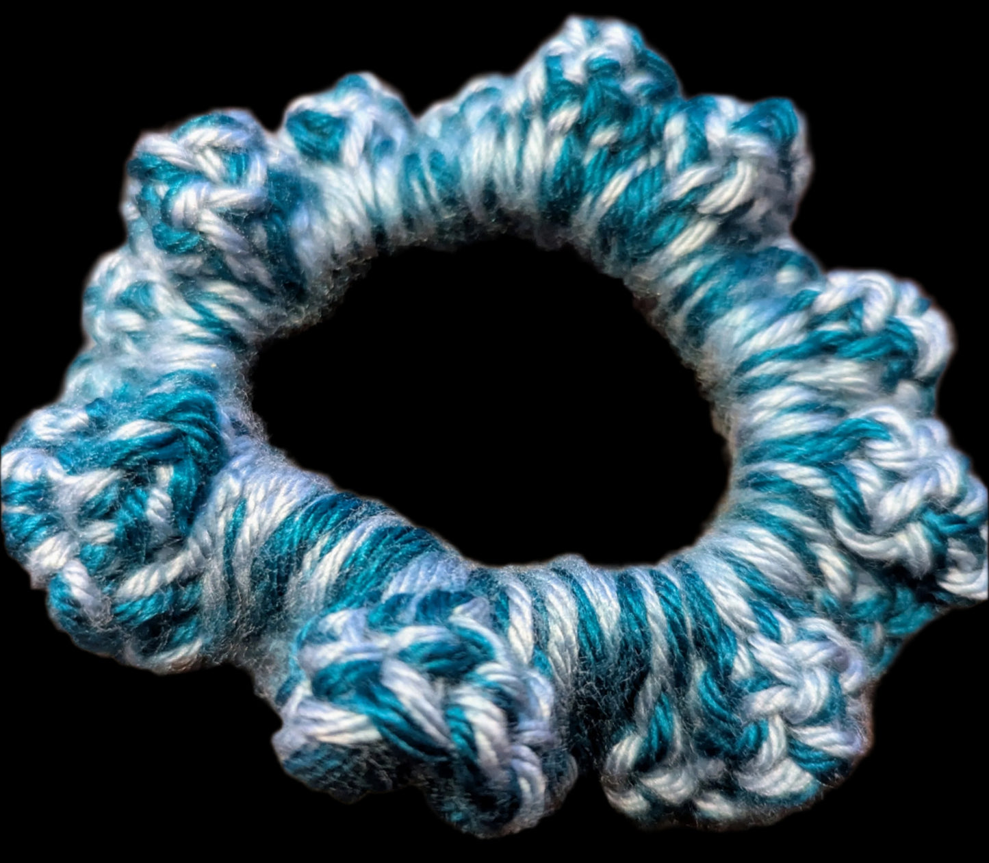 Blue & Teal Crochet Scrunchie, Blue and Teal Crochet Scrunchie, Handmade Blue & Teal Scrunchie, Ocean-Inspired Crochet Scrunchie, Boho Two-Tone Crochet Scrunchie in Blue & Teal,