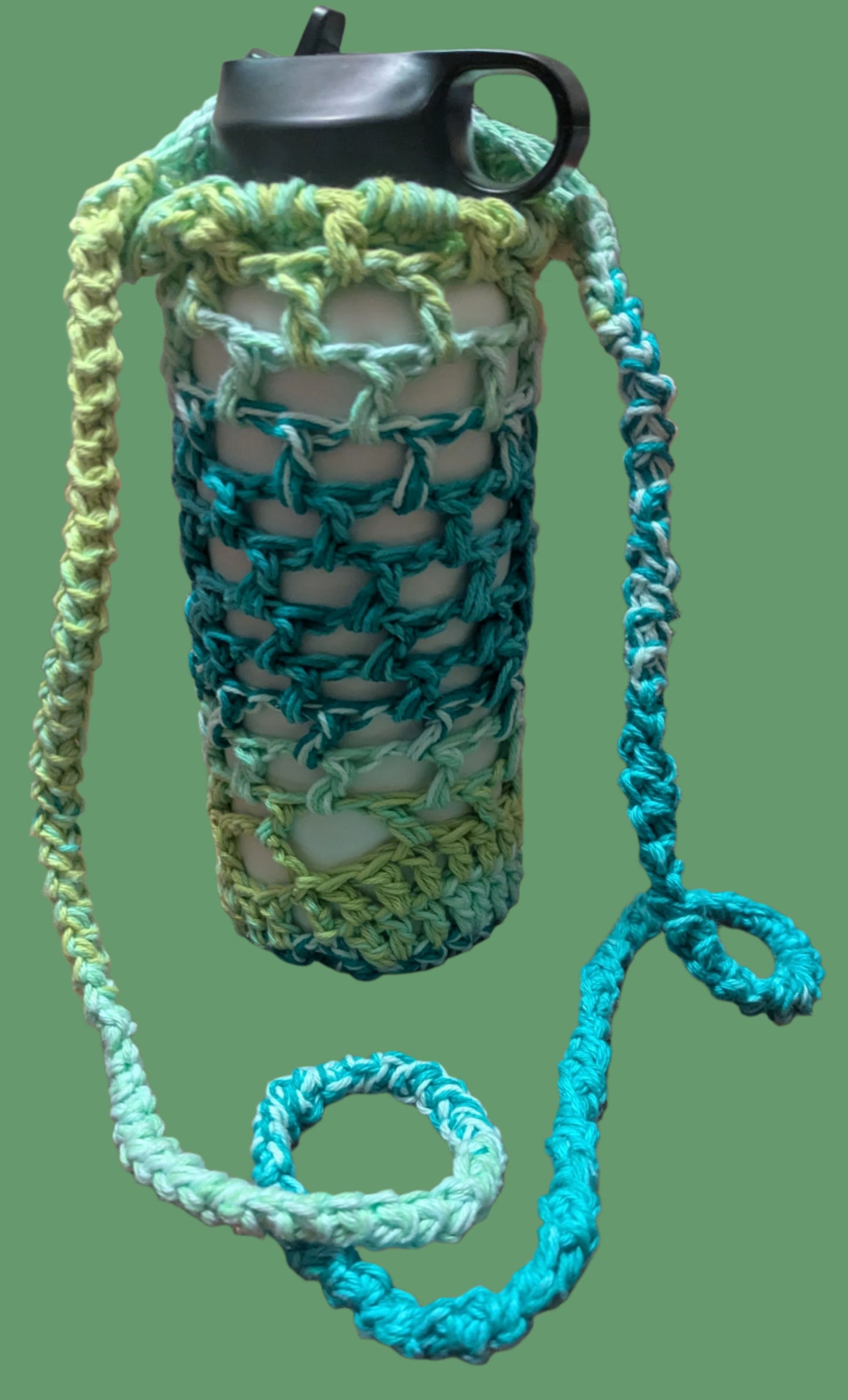 Green & White Crochet 28oz/32 oz Water Bottle Holder