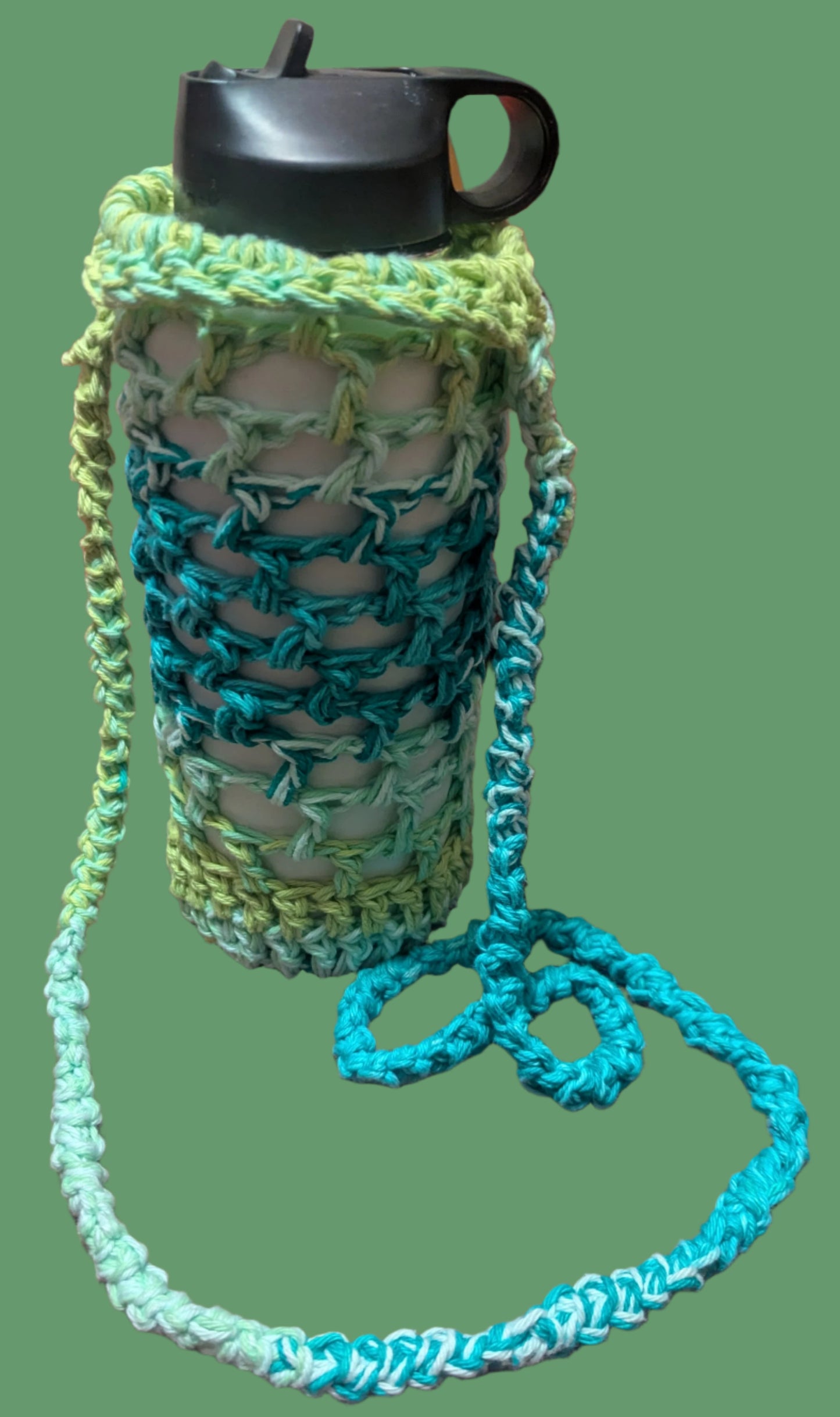 Green & White Crochet 28oz/32 oz Water Bottle Holder