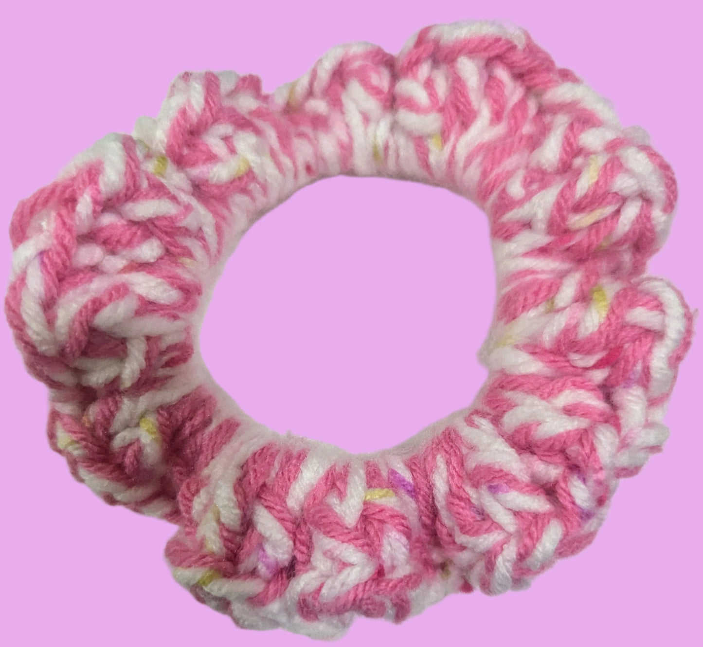 Multi-Color Crochet Scrunchie, Pink, White, & Green Crochet Hair Scrunchie, Handmade Boho Crochet Scrunchie, Multi-Color Hair Tie, Pink White Green Crochet Scrunchie, Handmade Hair Accessory for Women, Men, Teen, Unisex