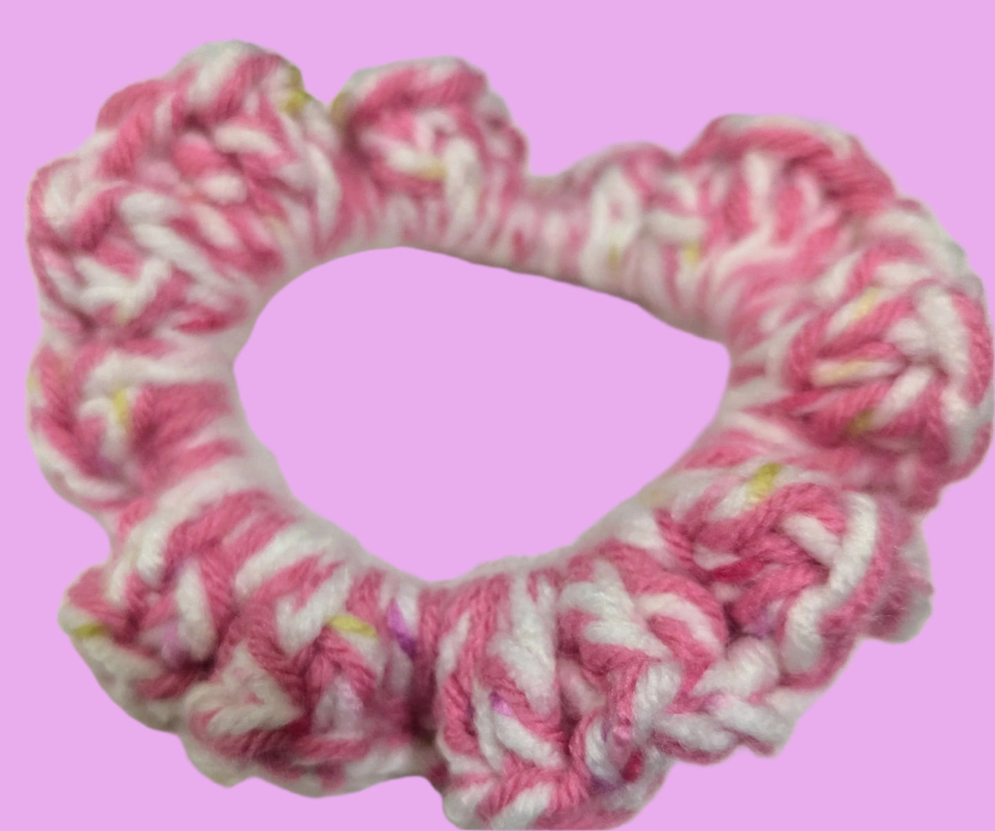 Multi-Color Crochet Scrunchie, Pink, White, & Green Crochet Hair Scrunchie, Handmade Boho Crochet Scrunchie, Multi-Color Hair Tie, Pink White Green Crochet Scrunchie, Handmade Hair Accessory for Women, Men, Teen, Unisex