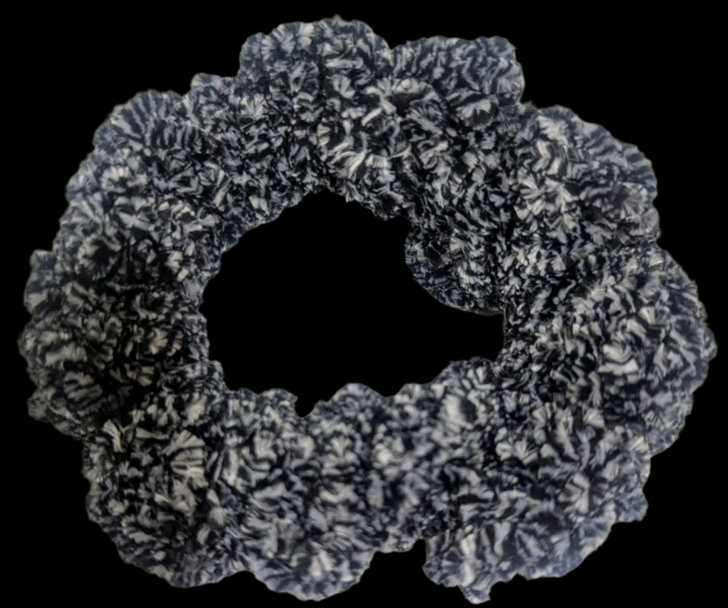 Black, Gray & White Chenille Crochet Scrunchie, Handmade Black & Gray Chenille Scrunchie, Cozy Chenille Crochet Scrunchie, Black, Gray, & White, Neutral Two-Tone Crochet Scrunchie Black & Gray,