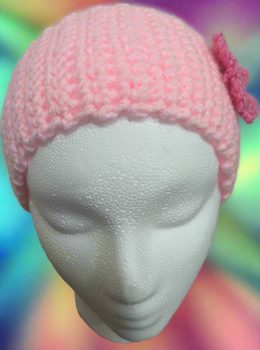 Pink Flower Crochet Headband