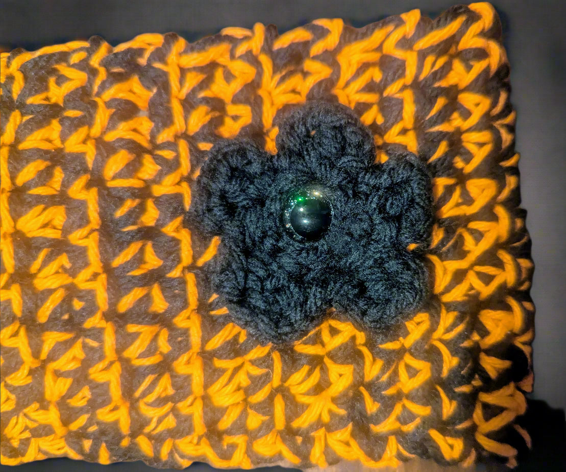 Orange & Black Crochet Flower Headband - Handmade Hair Accessory, hair accessories