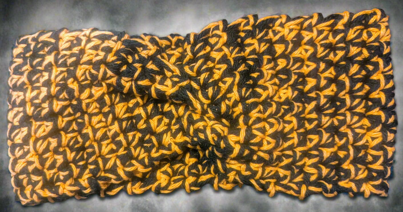 Orange & Black Crochet Flower Headband - Handmade Hair Accessory, hair accessories