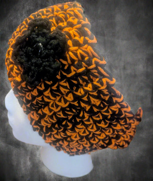Orange & Black Crochet Flower Headband - Handmade Hair Accessory, hair accessories