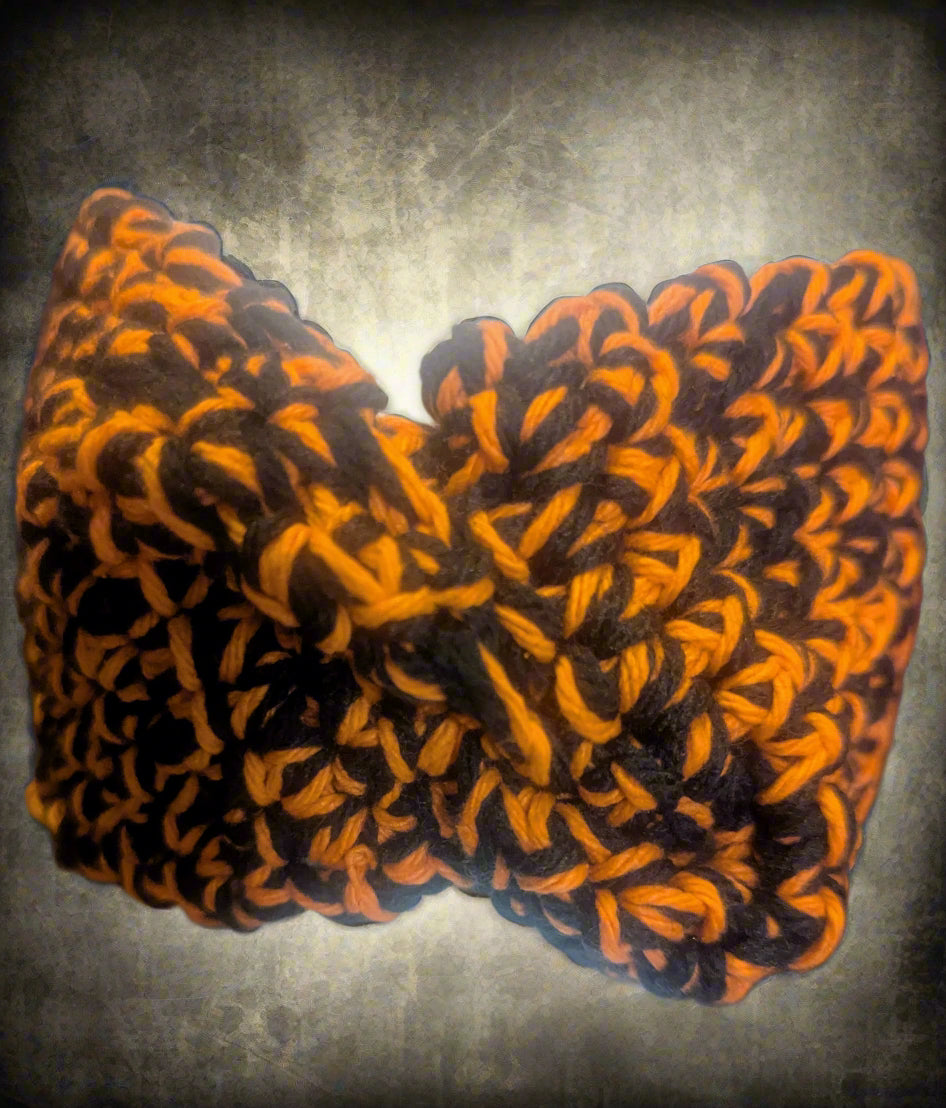 Orange & Black Crochet Flower Headband - Handmade Hair Accessory, hair accessories