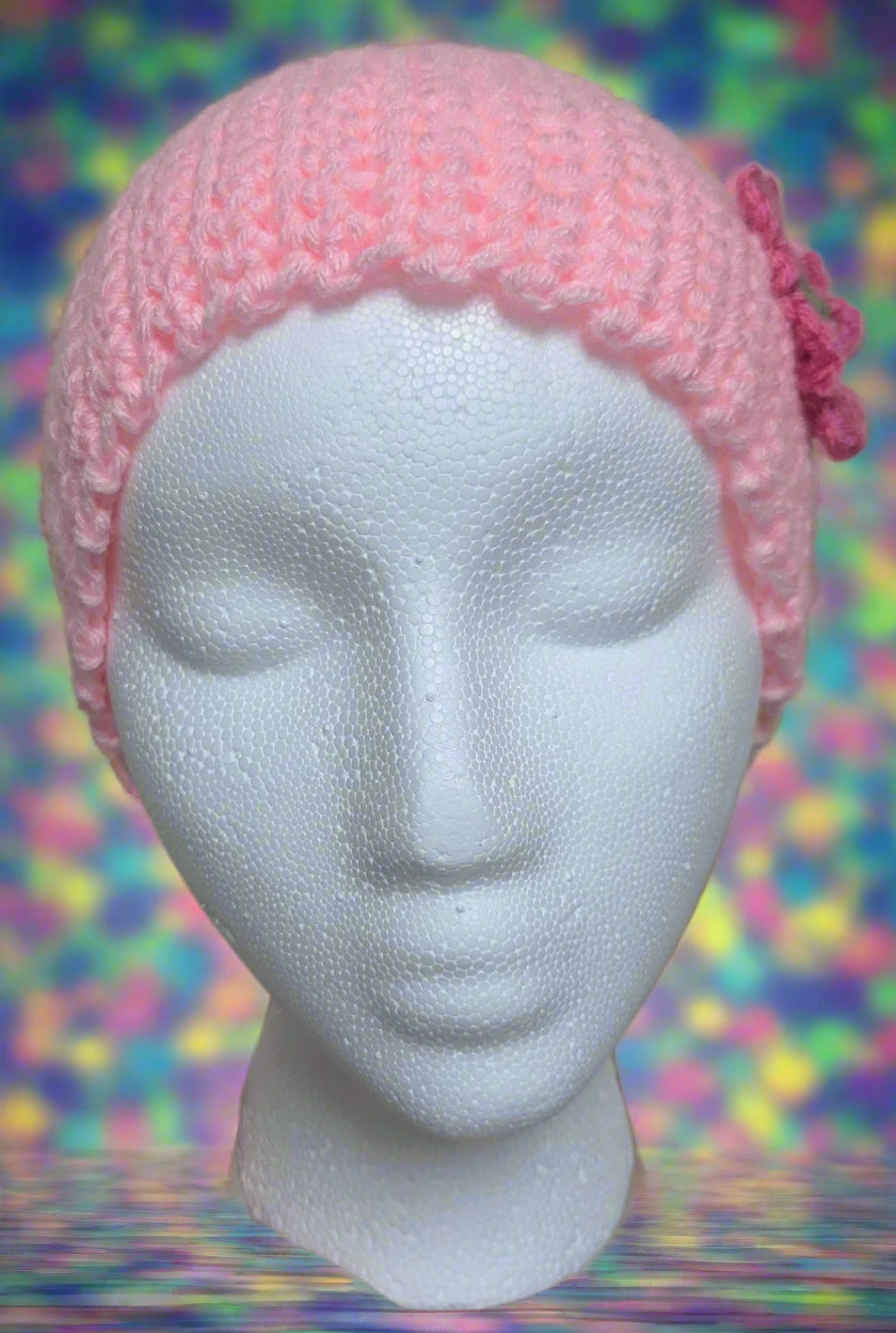Pink Flower Crochet Headband
