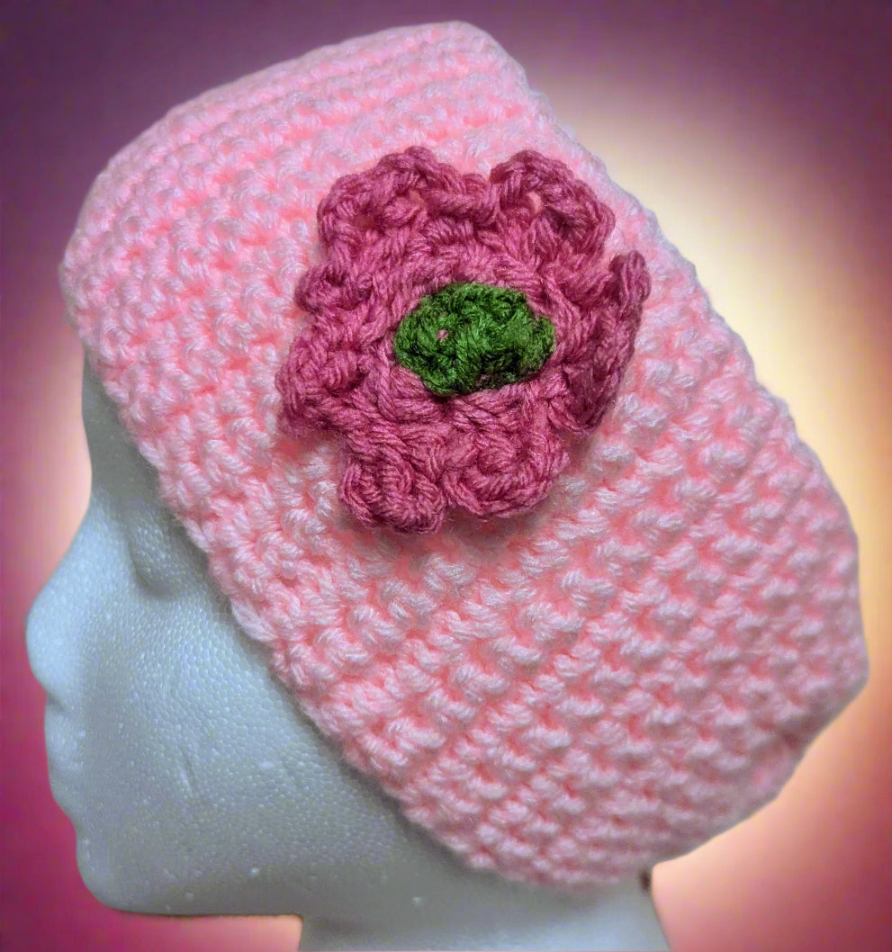 Pink Flower Crochet Headband