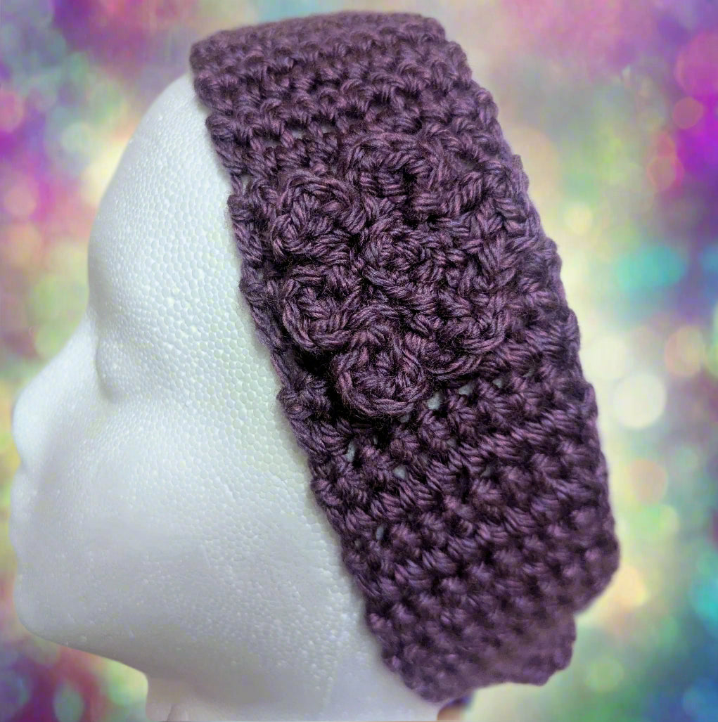 Purple Flower Crochet Headband