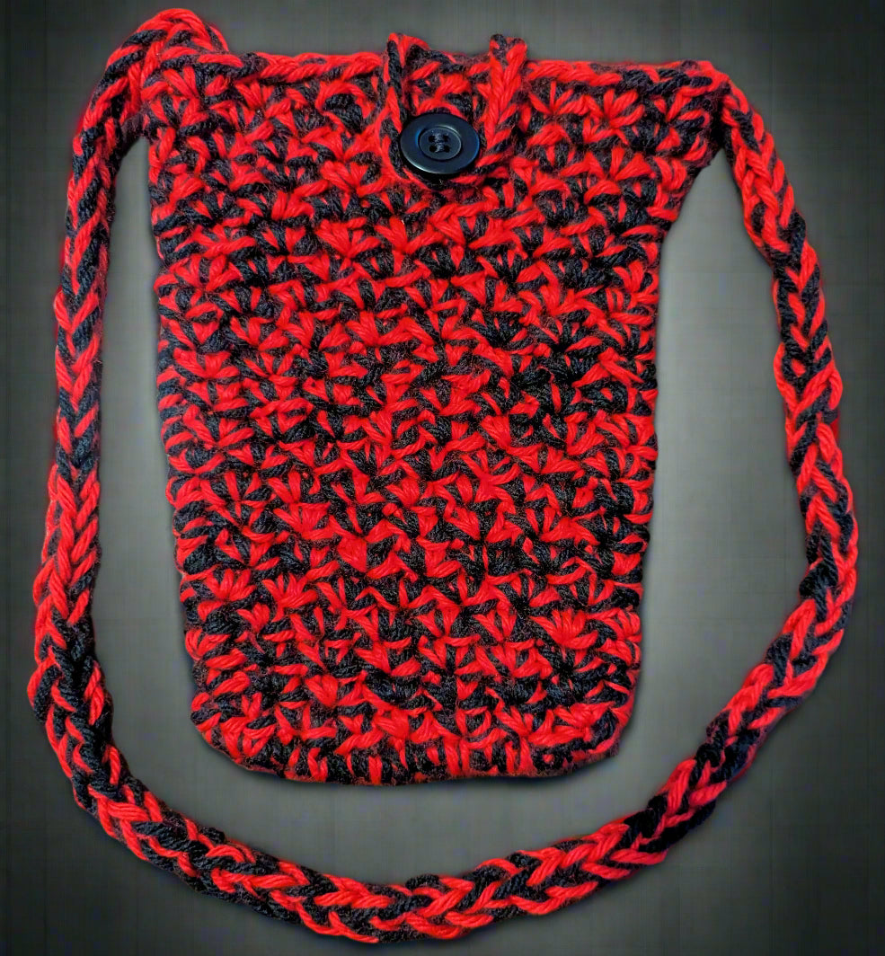 Handcrafted Red & Black Crochet Crossbody Bag,Stylish Red and Black Sling Bag with Button Closure,Unique Handmade Crochet Crossbody Purse