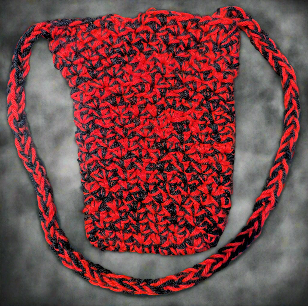 Handcrafted Red & Black Crochet Crossbody Bag,Stylish Red and Black Sling Bag with Button Closure,Unique Handmade Crochet Crossbody Purse