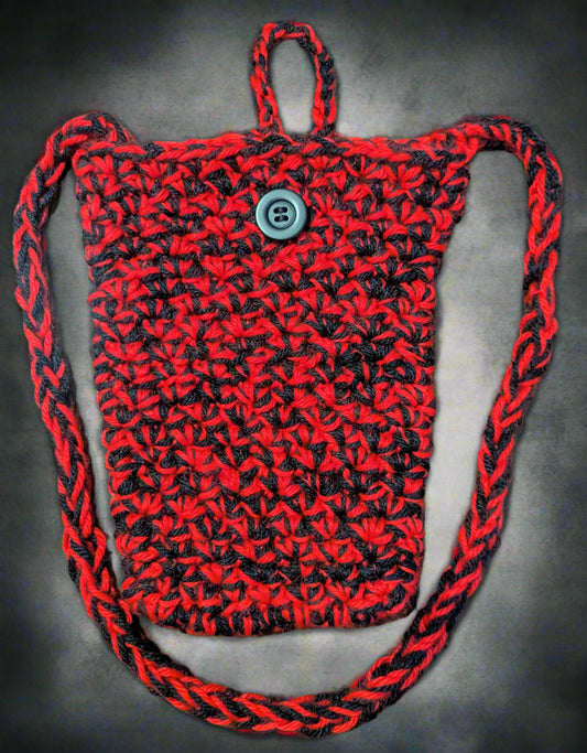 Handcrafted Red & Black Crochet Crossbody Bag,Stylish Red and Black Sling Bag with Button Closure,Unique Handmade Crochet Crossbody Purse