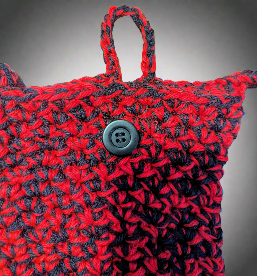 Handcrafted Red & Black Crochet Crossbody Bag,Stylish Red and Black Sling Bag with Button Closure,Unique Handmade Crochet Crossbody Purse