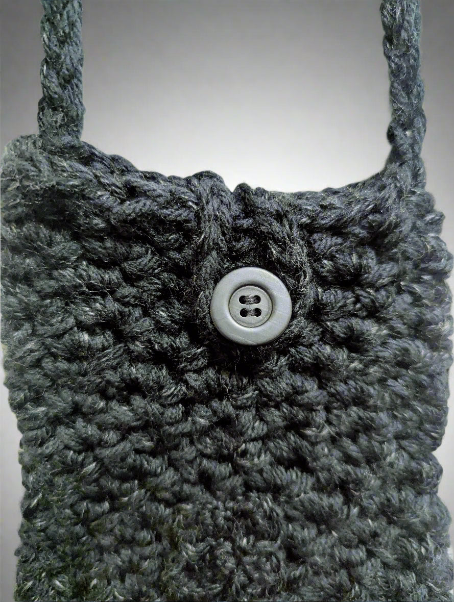 Handcrafted Black Crochet Crossbody Bag,Stylish Black Sling Bag with Button Closure,Unique Handmade Crochet Crossbody Purse