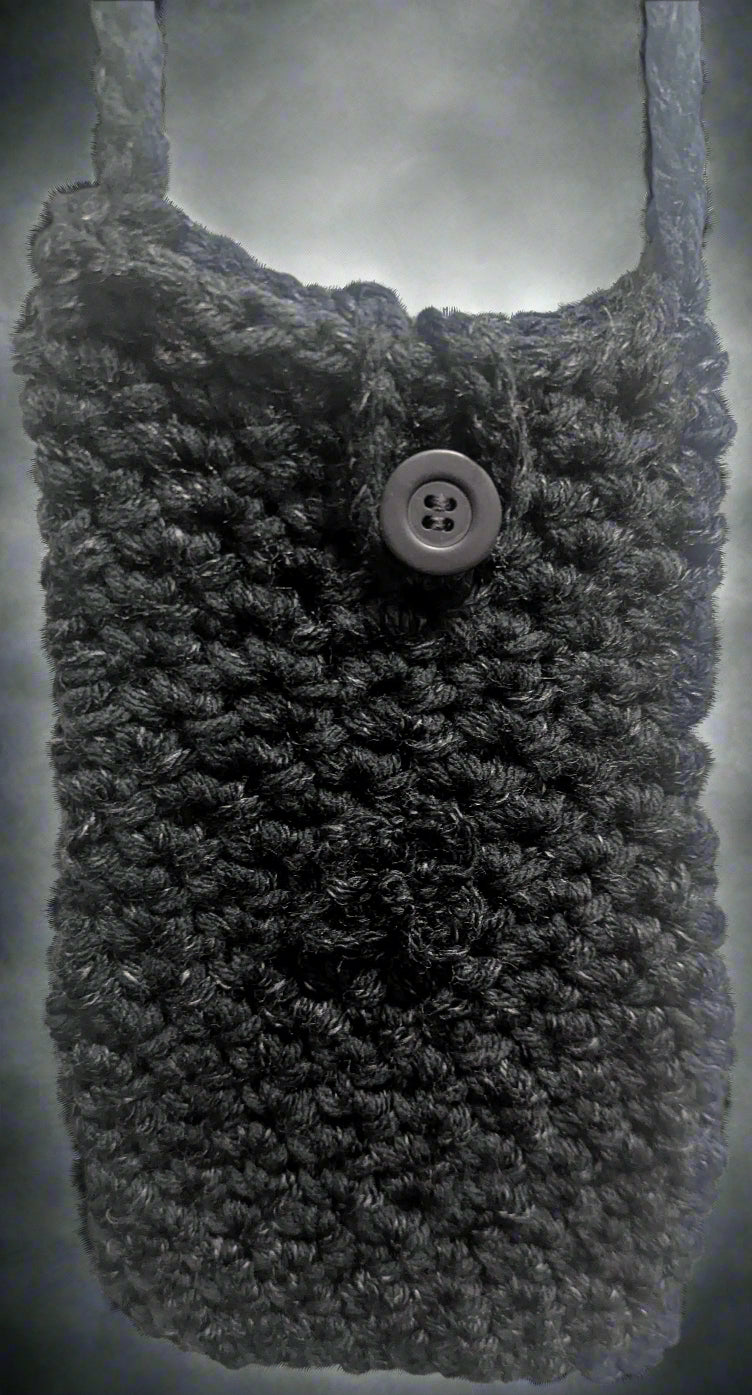 Handcrafted Black Crochet Crossbody Bag,Stylish Black Sling Bag with Button Closure,Unique Handmade Crochet Crossbody Purse