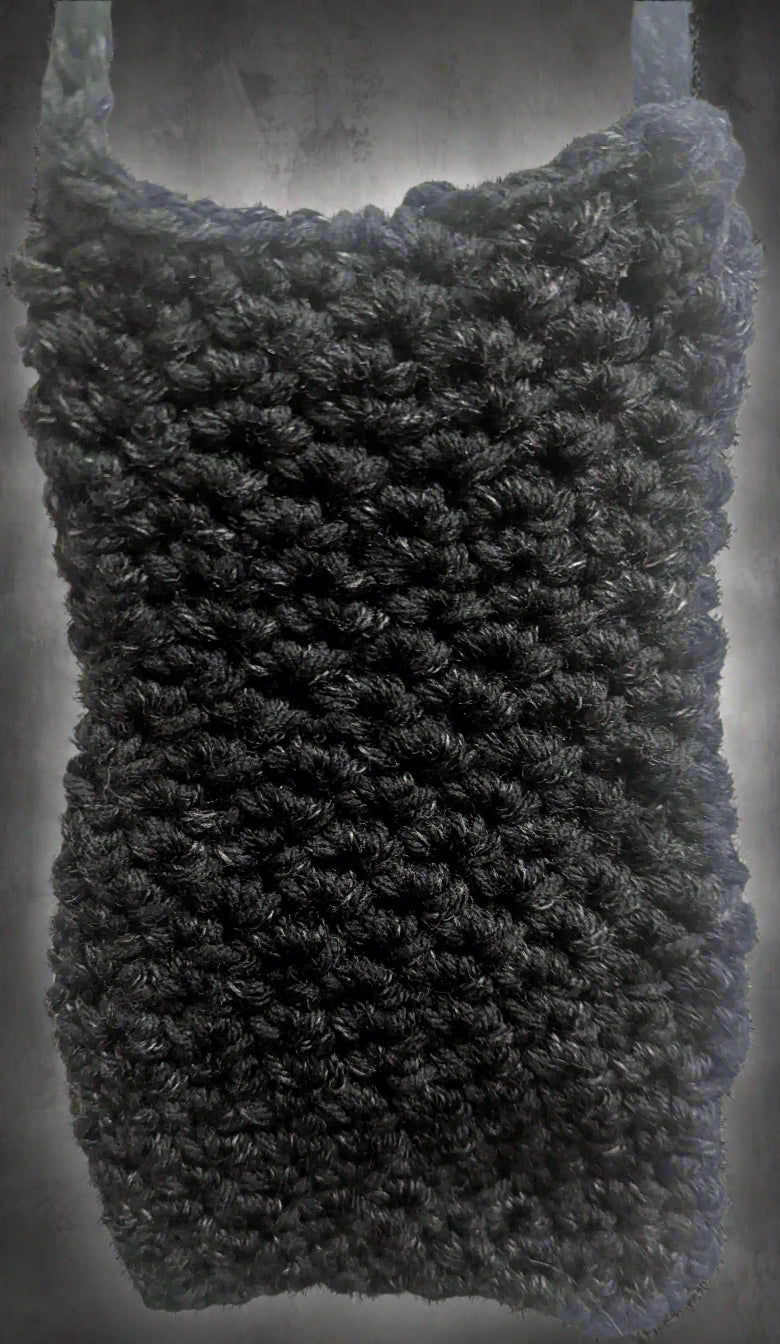 Handcrafted Black Crochet Crossbody Bag,Stylish Black Sling Bag with Button Closure,Unique Handmade Crochet Crossbody Purse