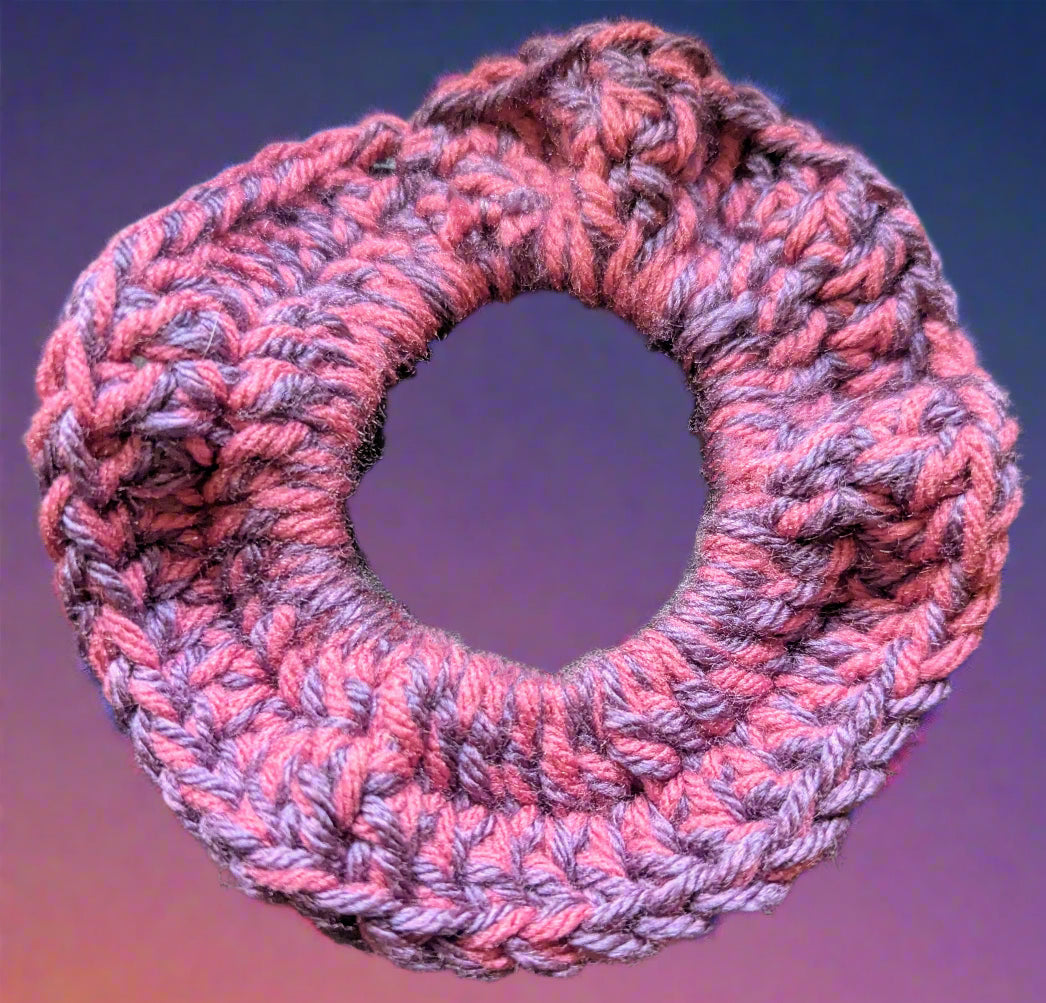 Purple & Plum Crochet Scrunchie, Purple & Plum Crochet Scrunchie, Purple & Plum Handmade Purple & Plum Scrunchie, Boho Two-Tone Crochet Scrunchie in Purple & Plum, Unique Purple & Plum Hair Scrunchie