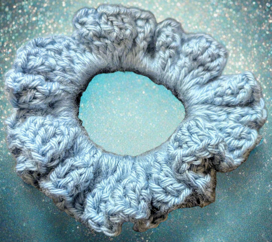 Blue Crochet Scrunchie - Handmade Hair Accessory